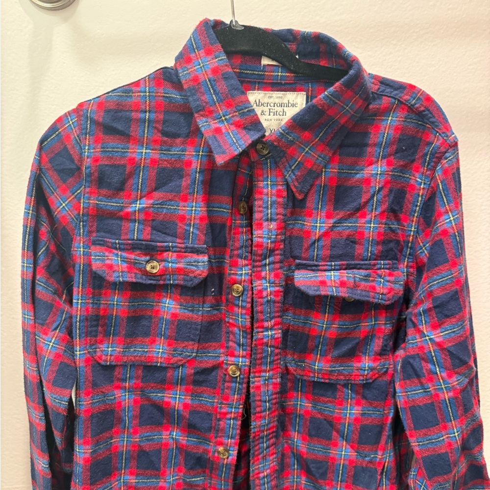 Abercrombie & Fitch Red and Blue Checkered Flannel Shirt